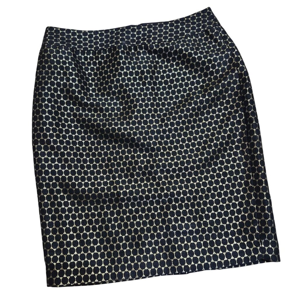 Ann Taylor Women's 10 Black Gold Geometric Polka Dot Print Pencil Skirt Lined